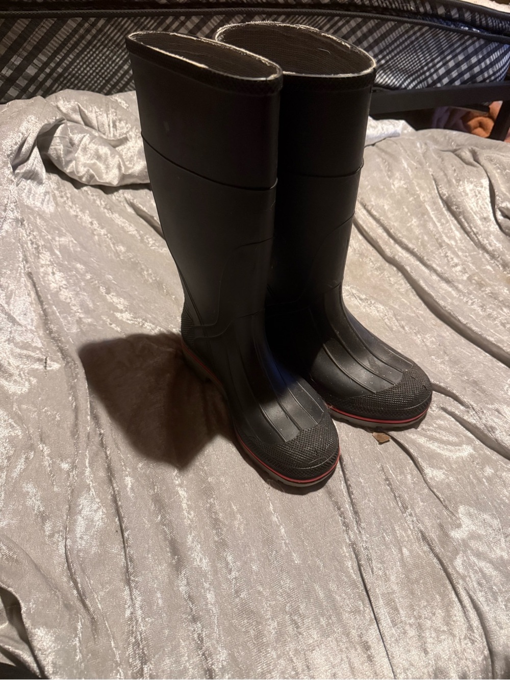 Women’s Black Winter Rain Boots with Red Trim